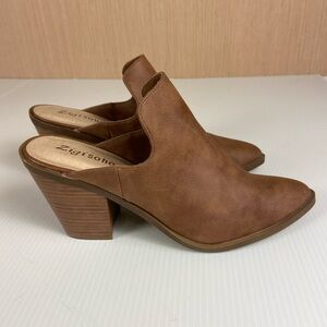 Zigi Soho Maurine Cognac Mule Booties Size 8 Block Heel Pointed Toe